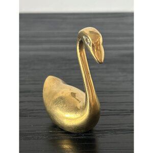 VTG Mini Solid Brass Swan/Goose Figurine Paperweight 2.5" Tall MCM Decor